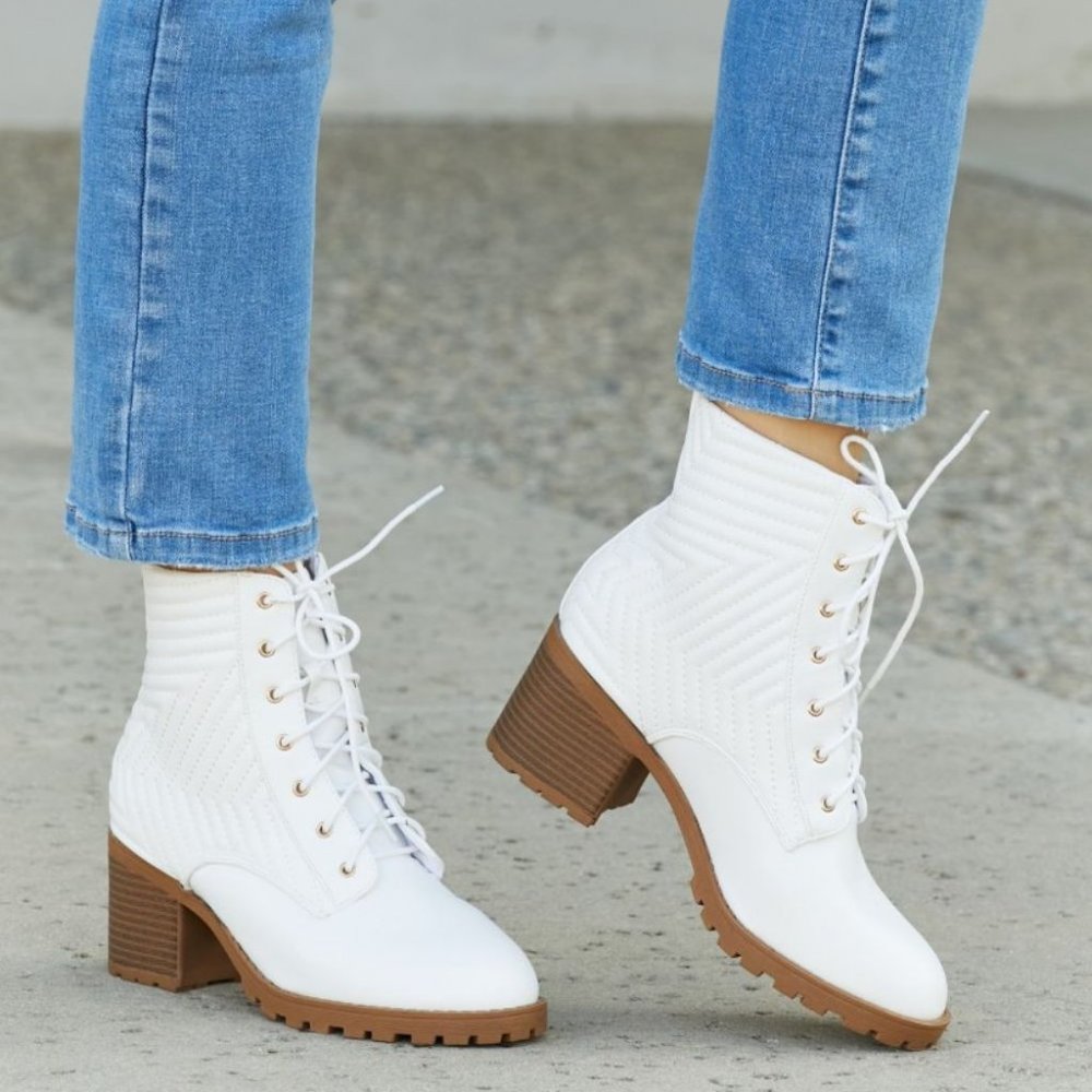 DDK Love and Lattes Quilted Lace-Up Heeled Booties